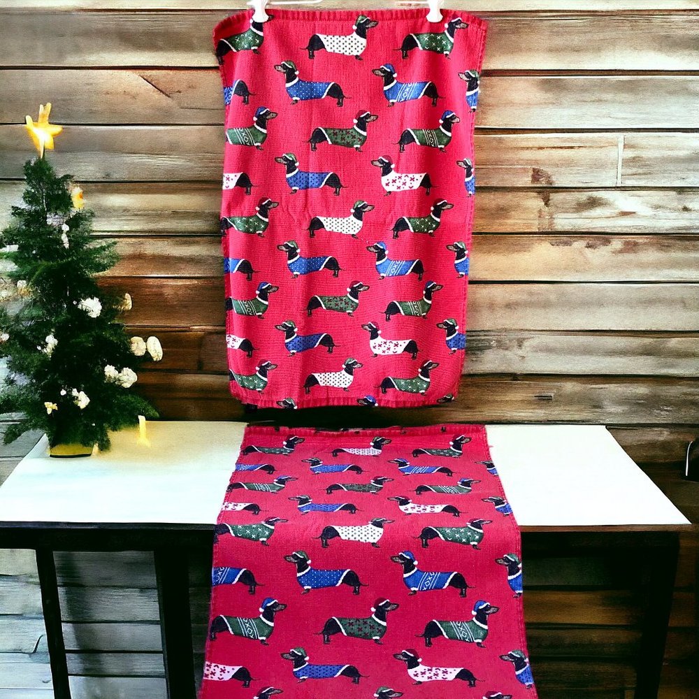Kensie Home Christmas Tea Hand Towels Dachshund Dogs Set of 2